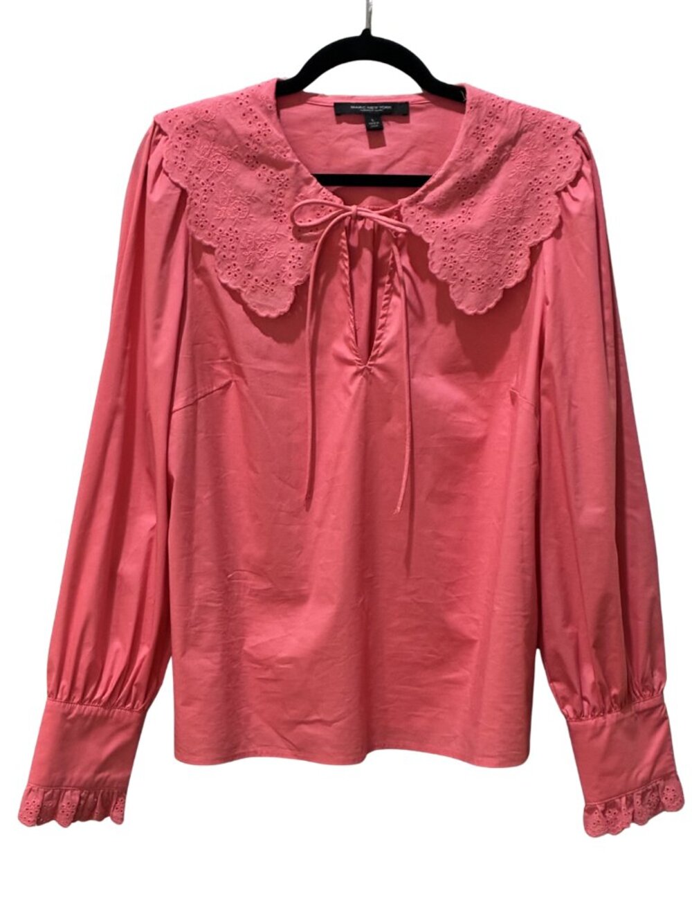 Marc New York Pink Eyelet Peter Pan Collar Fairy Tie Blouse Top Large Romantic